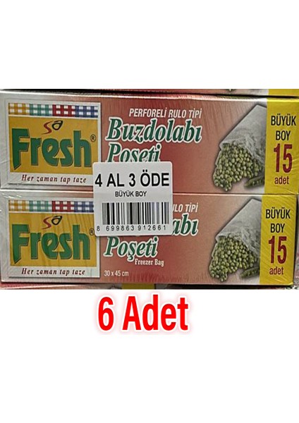 x 6 Paket Buzdolabı Poşeti Büyük Boy (4 Al 3 Öde)