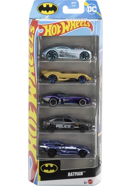 5'li Oyuncak Araba Paketi, Batmobile​dahil Temalı 5 Adet 1:64 Ölçekli Metal Araç, JDR18