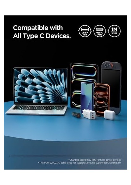 Usb-A To Usb-C 1 Metre Kablo 60W Güç/hızlı Şarj / 480 Mbps Data Aktarım Hızı Type-C Ekstra Dayanıklı - ACA08715 modelleri