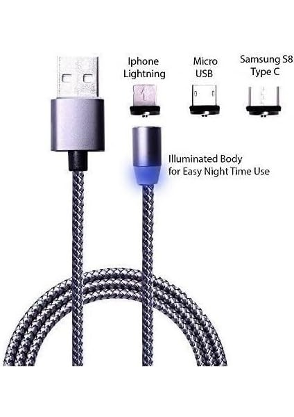 Lightning Micro USB Type C Mıknatıslı Şarj Kablosu modelleri