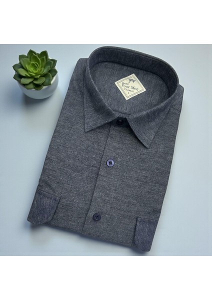 Klasik %100 Cotton Uzun Kollu Terletmeyen Kışlık Flanel Terletmeyen Gömlek (Regular Kalıp)