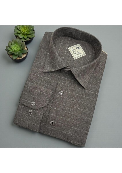 Klasik %100 Cotton Uzun Kollu Terletmeyen Kışlık Flanel Gömlek (Regular Kalıp)