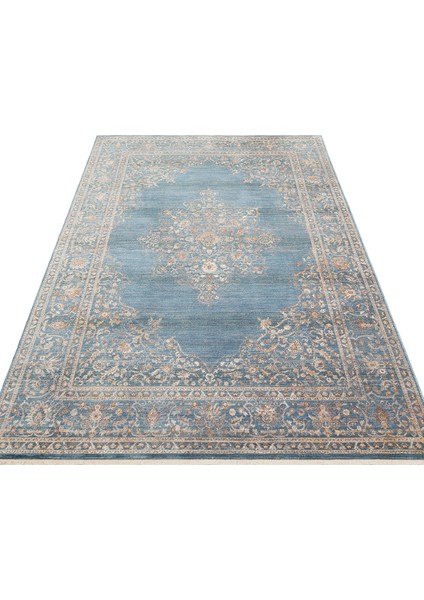 Caretta 18 Navy Yumuşak Doku Vintage Eskitme Desenli Sıcak Renk Tonlarına Sahip Salon Halısı