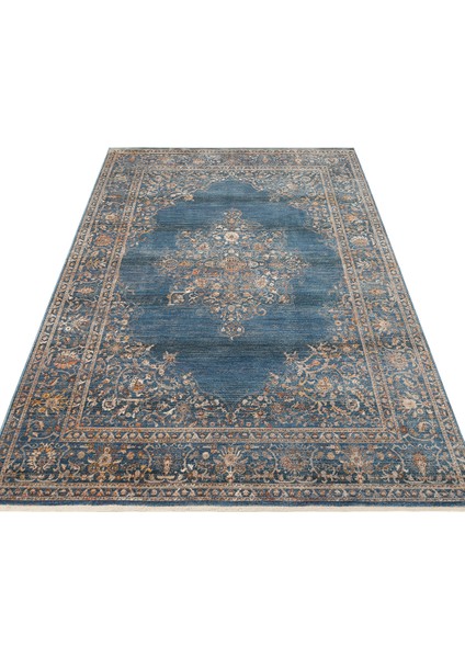 Caretta 18 Navy Yumuşak Doku Vintage Eskitme Desenli Sıcak Renk Tonlarına Sahip Salon Halısı