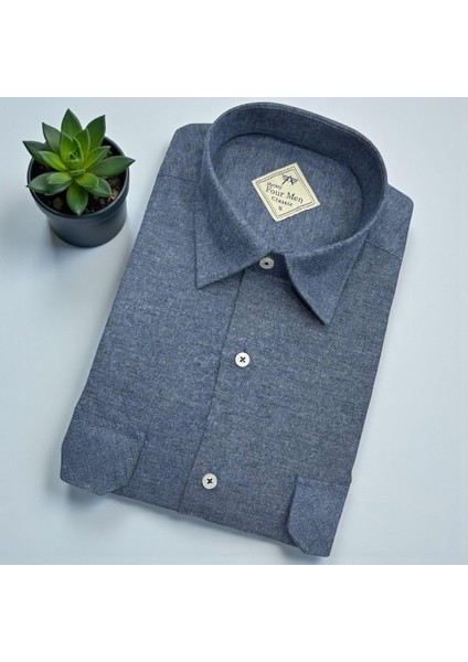 İndigo Klasik %100 Cotton Uzun Kollu Terletmeyen Kışlık Flanel Gömlek (Regular Kalıp)