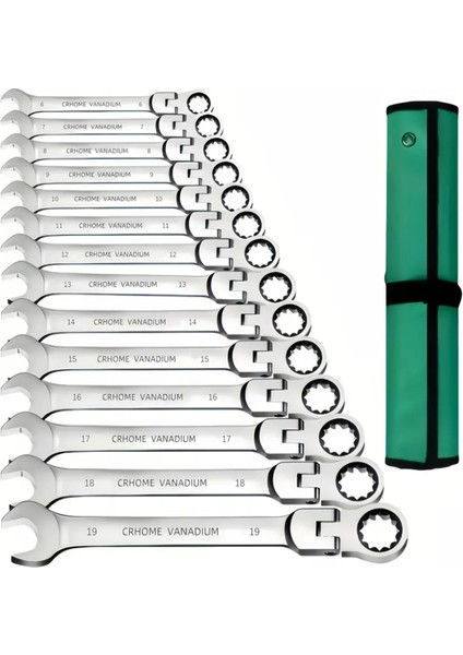 Ithal Çantalı Profesyonel Mafsallı Cırcırlı Anahtar 14 Parça Oynar Başlı Takım Chrome Vanadium Çelik