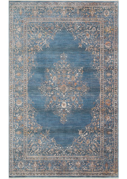 Caretta 18 Navy Yumuşak Doku Vintage Eskitme Desenli Sıcak Renk Tonlarına Sahip Salon Halısı