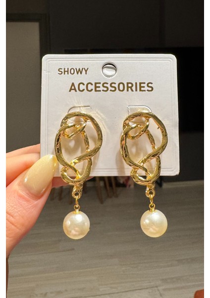 Kadın Gold Tarz Sallantılı Inci Küpe