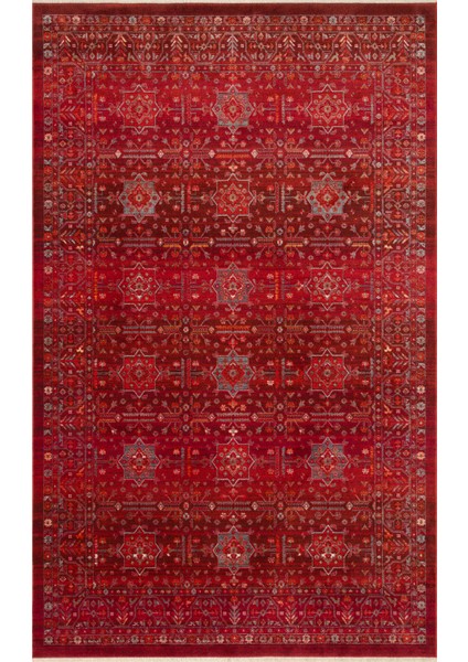 Caretta 21 Red Yumuşak Doku Vintage Eskitme Desenli Sıcak Renk Tonlarına Sahip Salon Halısı