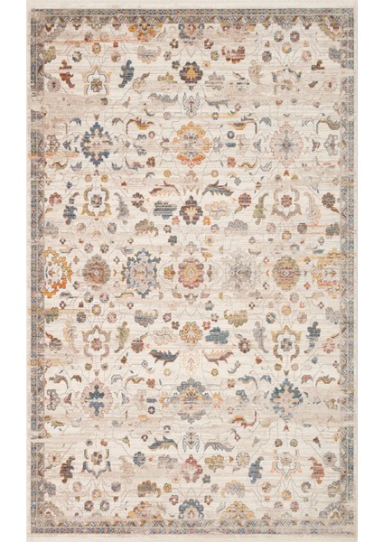 Caretta 16 Cream Multy Yumuşak Doku Vintage Eskitme Desenli Sıcak Renk Tonlarına Sahip Salon Halısı