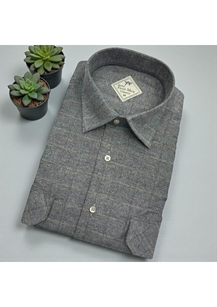 Klasik %100 Cotton Uzun Kollu Terletmeyen Kışlık Flanel Gömlek (Regular Kalıp)