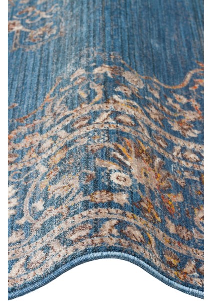 Caretta 18 Navy Yumuşak Doku Vintage Eskitme Desenli Sıcak Renk Tonlarına Sahip Salon Halısı modelleri