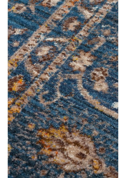 Caretta 18 Navy Yumuşak Doku Vintage Eskitme Desenli Sıcak Renk Tonlarına Sahip Salon Halısı indirimleri
