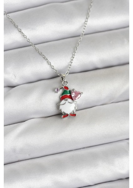 Bfs 316L Çelik Zincir Gümüş Renk Yılbaşı Teması Kadın Kolye