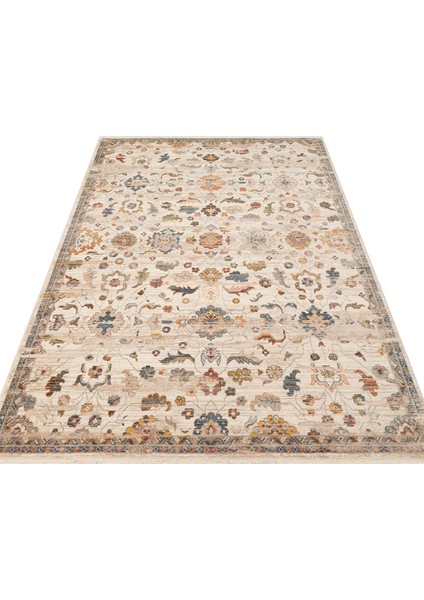 Caretta 16 Cream Multy Yumuşak Doku Vintage Eskitme Desenli Sıcak Renk Tonlarına Sahip Salon Halısı