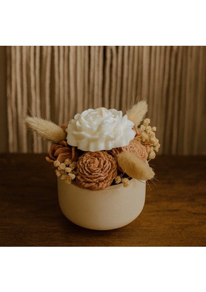 Bohem Gül Demeti Soya Mum – El Yapımı Dekoratif Çiçek Mum – Doğal Wax – Hediyelik