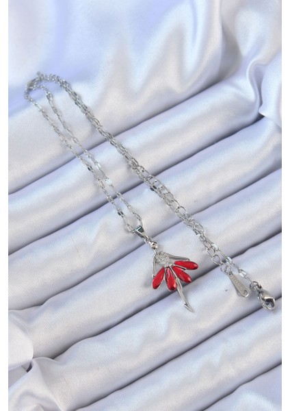 316L Çelik Zincir Gümüş Renk Kırmızı Etekli Zirkon Taşlı Balerin Kolye - TJ-BKO9100 fiyatları