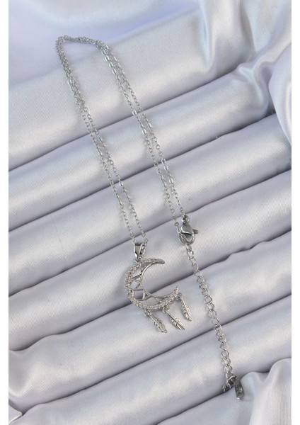 316L Çelik Zincir Gümüş Renk İşlemeli Zirkon Taşlı Ay Kolye - TJ-BKO9172 modelleri