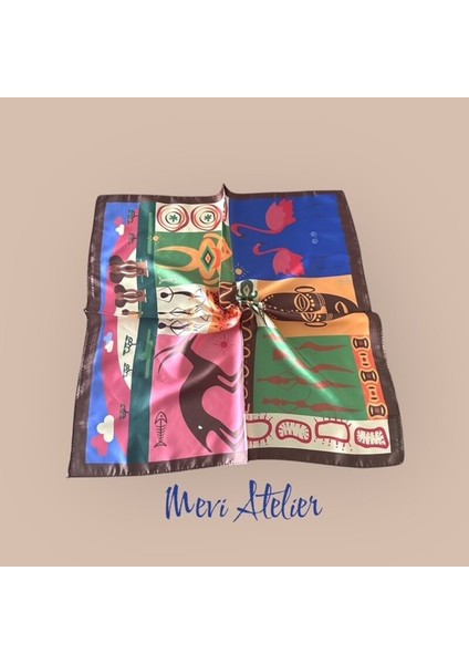 Karışık Desenli Renkli Fular 50 x 50