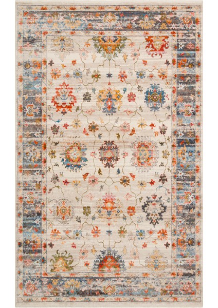 Caretta 19 Beıge Multy Yumuşak Doku Vintage Eskitme Desenli Sıcak Renk Tonlarına Sahip Salon Halısı
