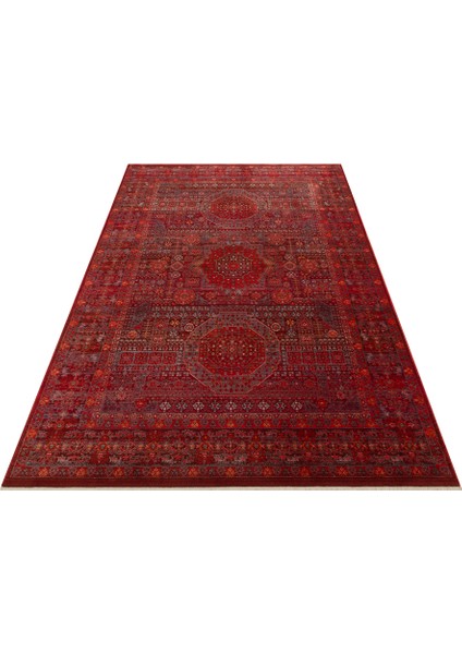 Caretta 21 Red Yumuşak Doku Vintage Eskitme Desenli Sıcak Renk Tonlarına Sahip Salon Halısı