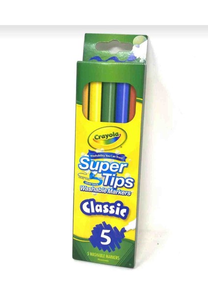 5 Super Tips Washable Markers,-Classico Colors American Nontoxic-5'li Yıkanabilir Marker