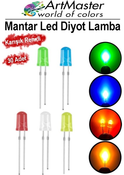 Mantar LED Lamba Diyot 30 Lu 1 Paket Karışık Renkli 4.8 mm LED Lamba Mini Mantar Elektronik Aydınlatma Ampulü