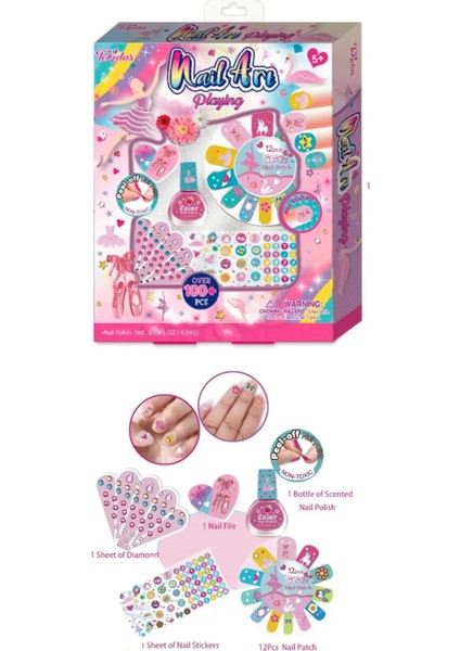 100 Parça Tırnak Süsleme Seti Tokidas Nail Art Çocuk Oje Çıkartma Sticker 5 Yaşüzeri Kızlara Özel Ek