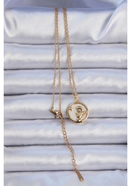 316L Çelik Zincir Altın Renk Zirkon Taşlı Mineli Melek Kolye - TJ-BKO9085 modelleri