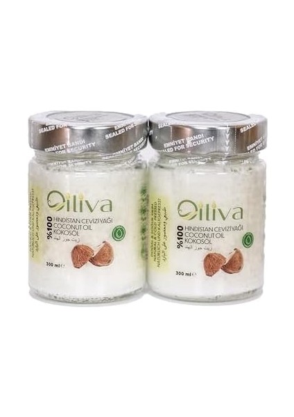 Oiliva Soğuk Sıkım Hindistan Cevizi Yağı 2 x 300ML |%100 Doğal & Saf | Katkısız | Cam Şişe