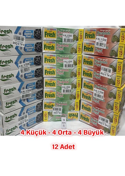 x 12 Paket Buzdolabı Poşeti Küçük (4) Orta (4) Büyük (4) Boy (4 Al 3 Öde)