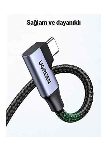 Type-C USB 3.0 90 Derece Açılı Örgülü Data ve Şarj Kablosu 1 Metre modelleri