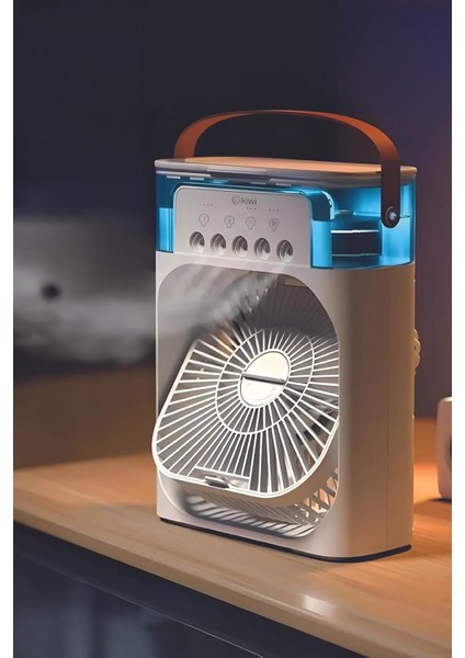 3'ü 1 Arada Soğuk Buharlı Nemlendirici Masaüstü Vantilatör USB Fan Gece Lambası 600ML