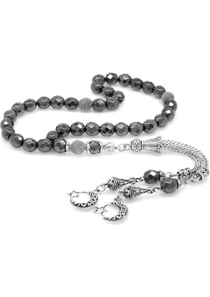 Tesbihane Kararmaz Metal Püsküllü Küre Kesim Faset Hematit Doğaltaş Tesbih