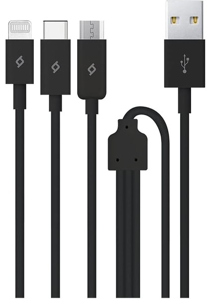 Trio Type-C-Lightning-Micro USB 120CM Şarj Kablosu, Siyah