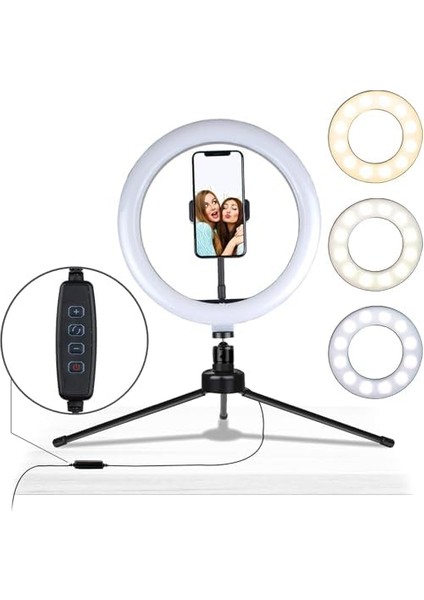 Youtuber Selfie LED Işıklı Masaüstü 10 Inç(26 Cm) Kuaför Makyaj Işığı Tiktok Işığı 9 Farklı Yanma Modu fiyatları