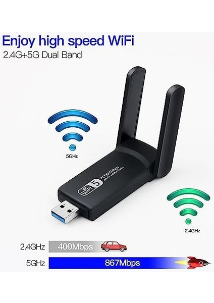 BN43 USB Wifi Kablosuz Ağ Adaptörü 1300MBPS Windows Macos Linux fiyatları