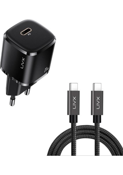 20W Usb-C Mini Pd Hızlı Şarj Cihazı Güç Adaptörü ve 1 Metre Hızlı Şarj ve Data Kablosu L23 - Tct-01