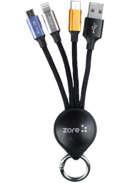 Anahtarlık Tasarımlı, Type-C, Micro, Lightning Hızlı Şarj ve Data Veri Aktarım 3 In 1 USB Kablo modelleri