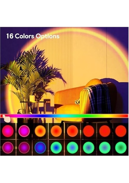 Rgb Sunset Gün Batımı Projektör, 16 Renk Modlu, LED Ambiyans Işığı, Hd Lens, 360° Döner Başlık, Uzaktan Kumandalı, Ayarlanır Parlaklık, Fotoğraf ve Sosyal Medya Için Dekoratif Lamba modelleri