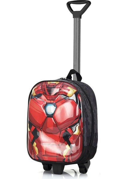 Anaokulu Çocuk Çekçekli Valiz Sırt Çantası Çekçekli Erkek Çocuk Demir Adam Model Çizgi Film Karakter Abs Ön Yüzey 5d Boyutlu Siyah Kırmızı