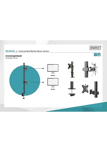 Evrensel Çift Monitör Tutucu, Dikey Maks. Vesa 100 x 100, Siyah, (DA90438) fiyatları