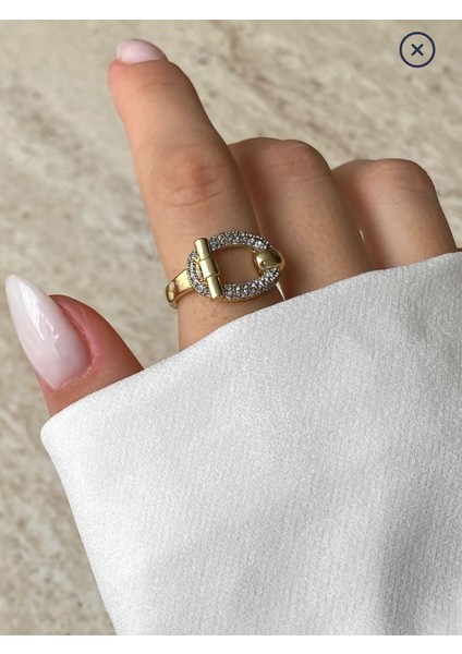 Silver Zirkon Taşlı Kilit Tasarım Yüzük Gümüş Renk Çelik