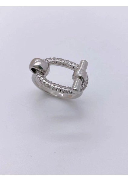 Silver Zirkon Taşlı Kilit Tasarım Yüzük Gümüş Renk Çelik fiyatları