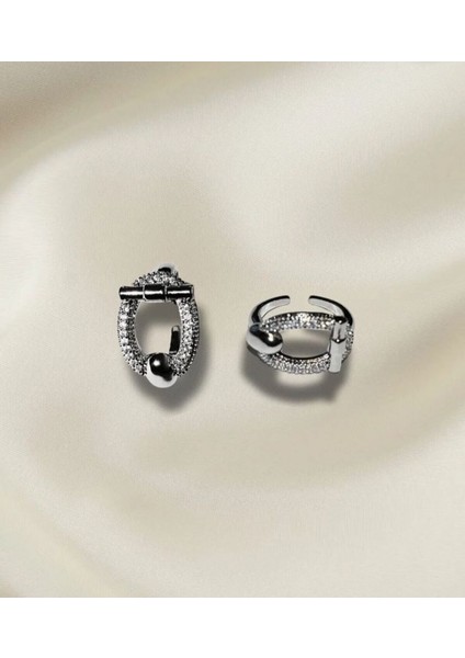 Silver Zirkon Taşlı Kilit Tasarım Yüzük Gümüş Renk Çelik modelleri