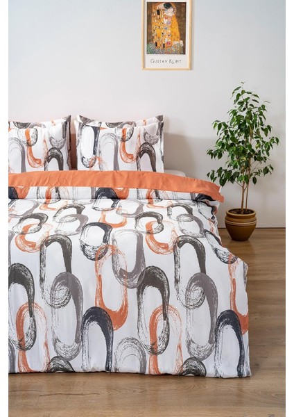 Soyut Kahve Çift Kişilik Nevresim Takımı Pamuklu