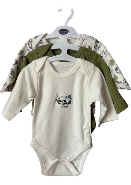 Panda Desenli 3’lü Uzun Kollu Bebek Body Seti modelleri