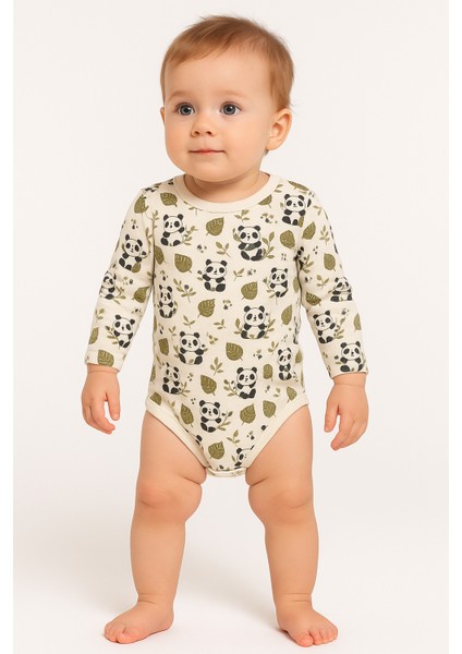 Panda Desenli 3’lü Uzun Kollu Bebek Body Seti