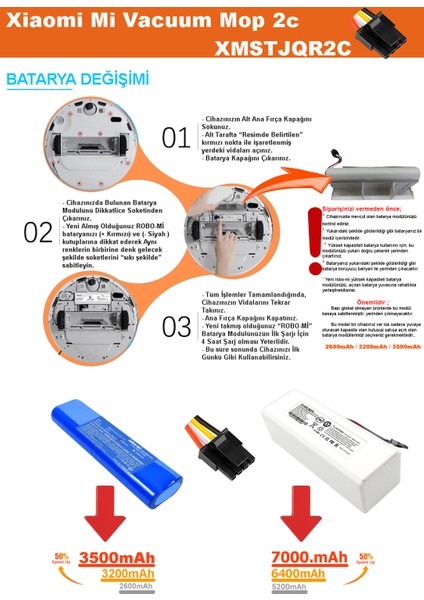 Robo- Mi Xiaomi Mi Vacuum Mop 2c 2600MAH Robot Süpürge Bataryası - Gerçek Kapasite, Maksimum Güvenlik