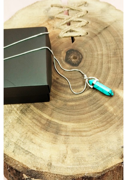 Turkuaz Doğal Taşı Zincirli El Yapımı Tasarımlı Kolye Uç: 3,5 cm Zincir: 20 cm Kutulu modelleri